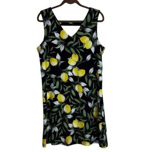 M and Co Lemon Print Sleeveless Dress Women's 16 Linen Blend